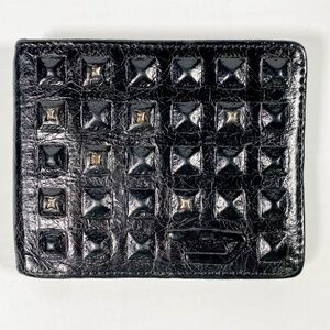 Vintage Diesel Black Leather With Stud Application Bifold Wallet